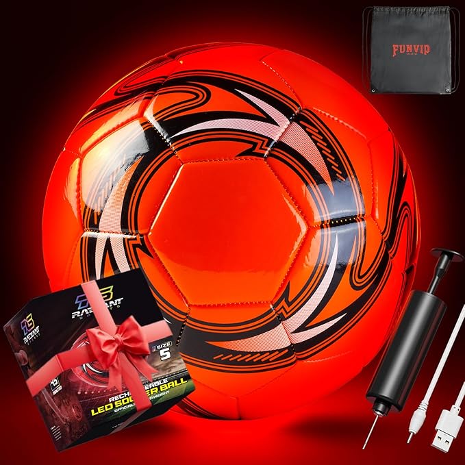 Rechargeable LED Soccer Ball – Stays Lit 45+ Min, No Batteries Needed – Size 4 & Size 5 – Durable Glow in The Dark Soccer Ball – Soccer Gifts for Boys & Girls Ages 8-15 – Extra Bright