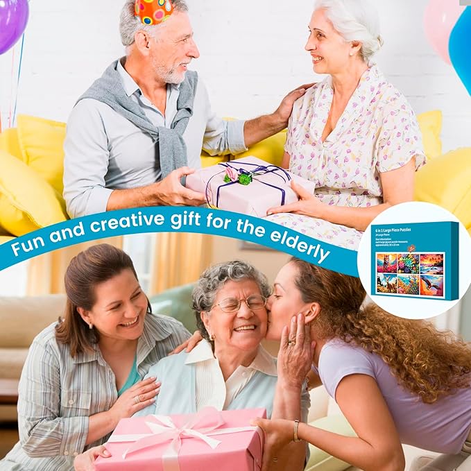 6 Pack 24 Large Piece Puzzles for Seniors Puzzle Dementia Alzheimer's Products Activities Alzheimer's Jigsaw Puzzle Eagle Beach Deer Easy Puzzle Cognitive Games Gifts for Adult Elderly Seniors