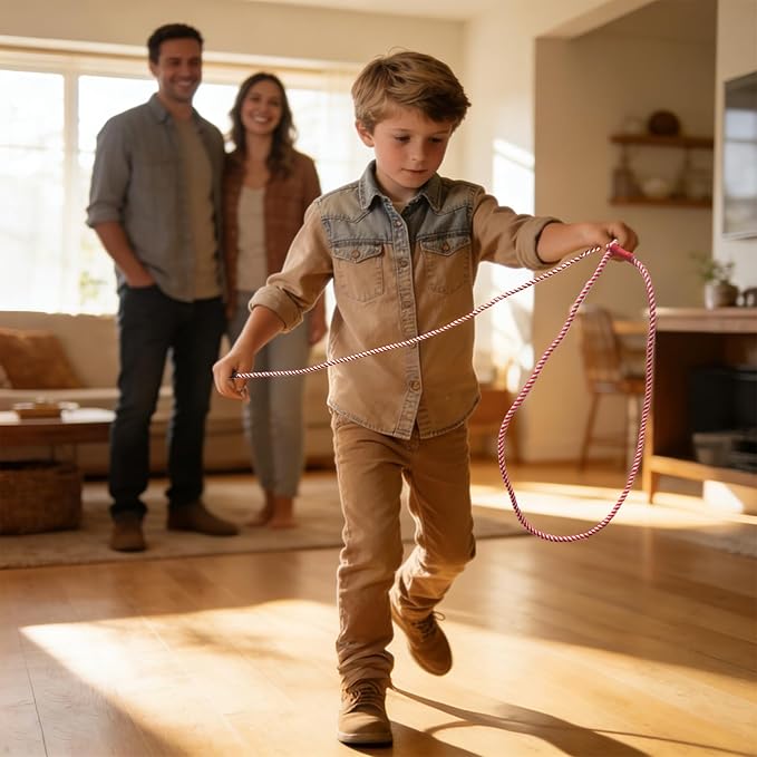 Kids Cowboy Lasso Rope Toy - Adjustable Pre-Tied Roping Rope, 84in Ranch Toy with Handle for Outdoor Pretend Play (Pink and White)