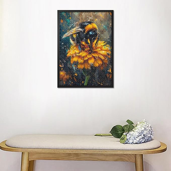 Puzzles for Adults 1000 Pieces, Bee Perched on Marigold Jigsaw Puzzles, Adult Puzzle for Adults, Educational Fun Games or Toys for Elders Friends 20X27 INCH