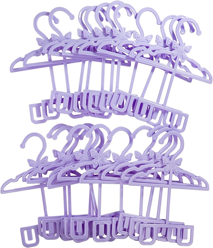 Dress Along Dolly Purple Full-Outfit Hanger 24pk for American 18" Doll Clothes- Hold Your Tops & Bottoms Together Including Dresses, Pants, Shirts, Skirts, & Accessories- Perfect Girl Gift Set