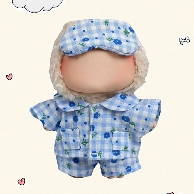 15cm/17cm Doll Outfit Suitable for Labubu Clothes –Stylish Adorable Dolls Accessories for Dressing Up (No Doll Included) (B-Blue Floral Pajamas 3-Set)