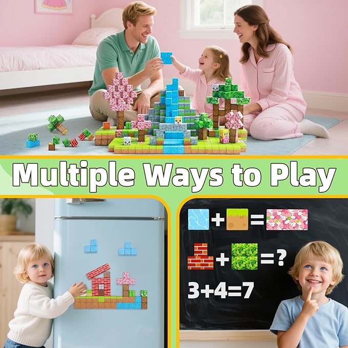 EchoPlan Magnetic Blocks, 100PCS Magnetic Building Blocks to Build a 3D World, Sensory Construction Stacking Magnet Blocks Toy for Kids Ages 3+, Boys and Girls Christmas Birthday Gifts