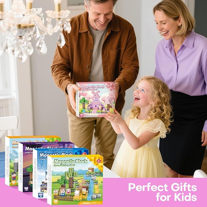 100PCS Magnetic Blocks, Magnetic Building Blocks for Kids Age 4-8, Pink Princess Castle Toys for Girls, STEM Sensory Birthday Gift for Kids Age 3+ Years Old