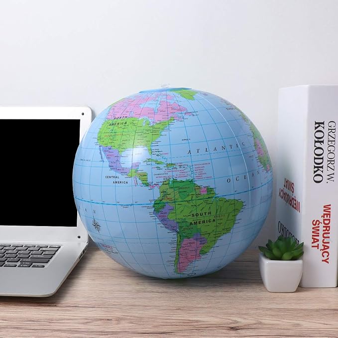 NUOBESTY Inflatable Globe Beach Ball, 11.8in PVC World Map Ball Inflatable Earth for Geography Teaching, Classroom Learning, Beach & Pool Games, Portable Educational Toy for Kids & Adults