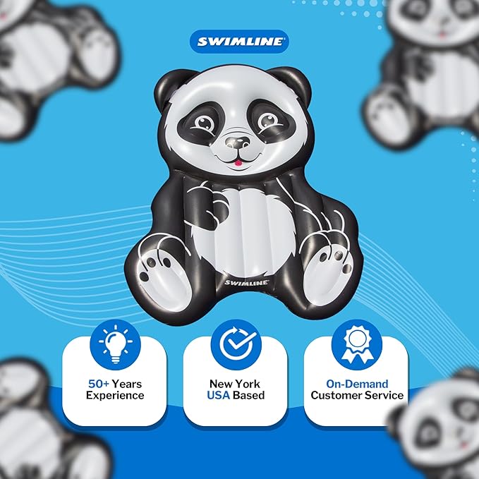 Swimline Inflatable Panda Pool Float, Black/White, 71"/50"/8"