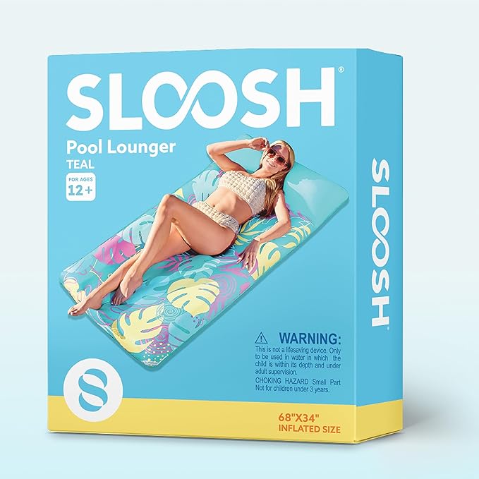 SLOOSH Inflatable Pool Floats Lounger - XL Fabric Covered Pool Mat Floaties for Adults, Ultra Comfort Water Floating Lounger with Headrest for Beach Lake Swimming Pool Float Raft 68"X34"