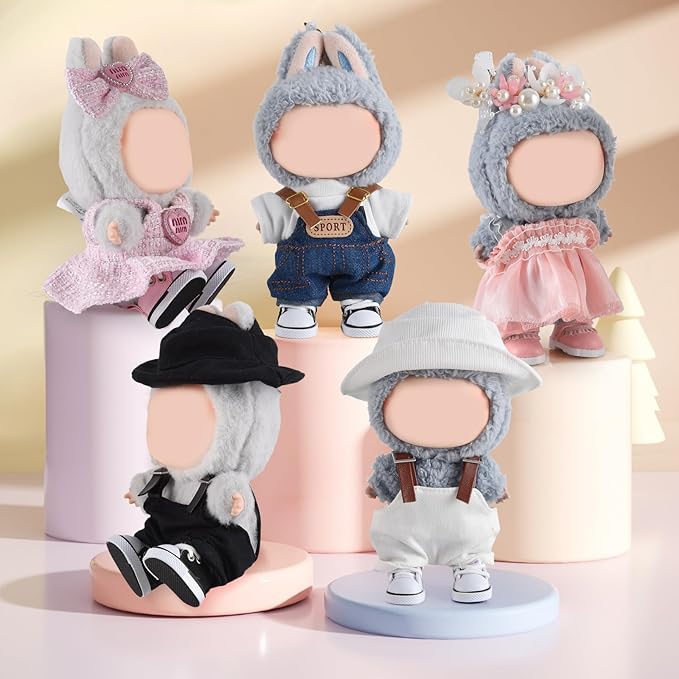 Cute Doll Shoes for Labubu, Premium Doll Shoes for 4-7in Dolls, Compatible with Labubu Doll Clothing & Outfits(Pink Canvas)