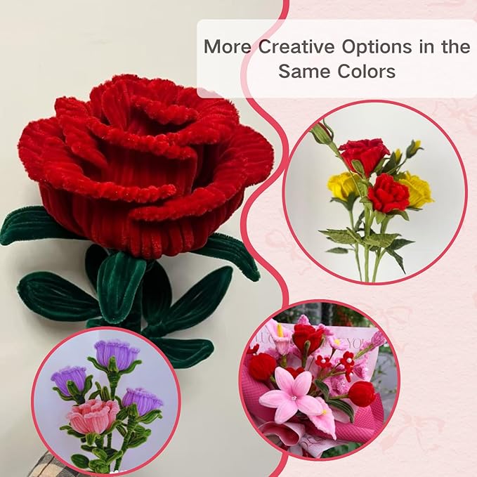 balinging 400pcs Pipe Cleaners Craft for Flowers with Glue Gun,Chenille Stems for DIY Flower Making Kit,Pipe Cleaners Projects Creative for DIY Art and Craft,Ideal for Holiday Decoration(Tulip)