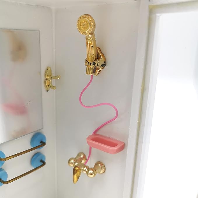 Dollhouse Shower Room,1:12 Dollhouse Miniature Furniture Simulation White Bathroom Shower Room