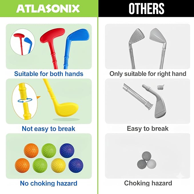 Atlasonix Toddler Golf Set - Toddler Golf Clubs | Kids Golf Clubs Includes Kid Golfer Bag, Gloves, 8 Balls and 3 Sticks - Sports and Outdoor Play Toys, Outdoor Toys, Kids Outdoor Play Equipment