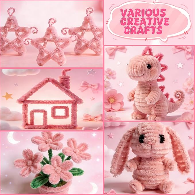X Hot Popcorn 721 Pcs Pipe Cleaners Pink Pipe Cleaners Craft Chenille Stems Craft Supplies for Making Flowers Mother’s Day Wedding Decorations DIY Art Supplies
