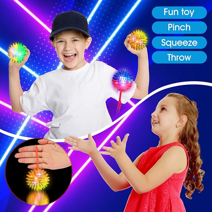 Sotiff 60 Pcs 18 Pcs Light up Ball 2.17'' Spiky LED Ball Bouncy Glow in the Dark Party Favor Stress Relief Flashing Squeaky Rubber Sensory Toy Balls Bulk for Gifts School Rewards (Classic Style)