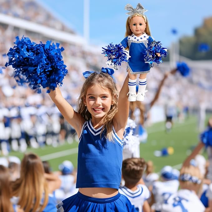 ARTST Cheer Uniform Doll Outfit-18 inch Doll Clothes & Accessories Set-Clothing Pom Poms,Shoes,Socks and Hairbow,Valentine's Sport Gifts for Girls Age 6+(NO Doll)