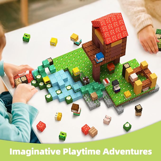 GobiDex 200PCS Magnetic Blocks Village Animal Playset, Sensory Building Pretend Play Toys, STEM Educational Gift for Toddlers