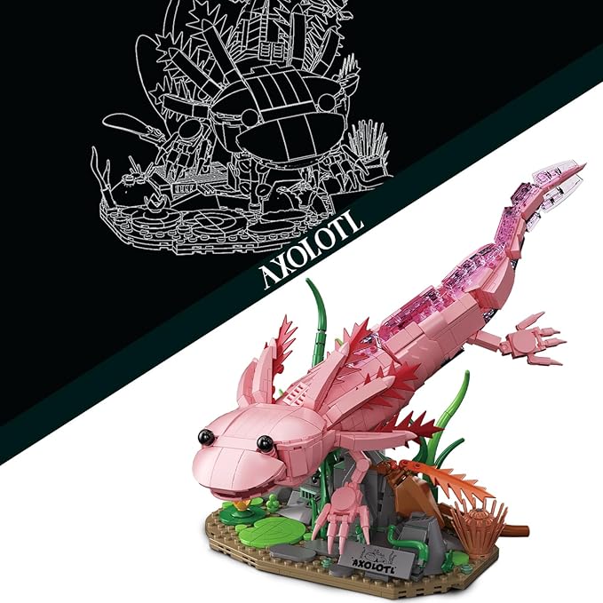 Axolotl Building Set, Compatible with LEGO Animals, 998 PCS Marine Animal Building Kit with Movable Joints & Display Base, STEM Building Toy Gift for Adults & Teens 14+, Creative Gift Desk Decor