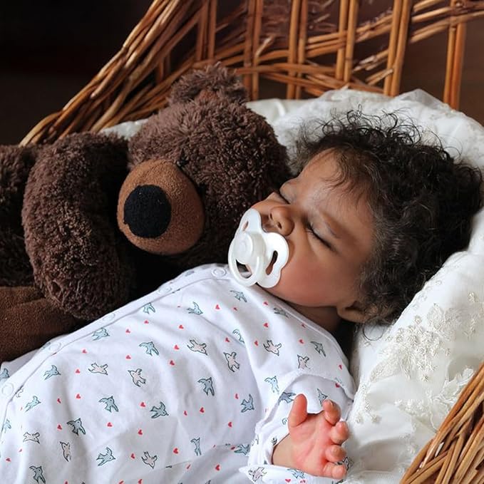 WOOROY Realistic Reborn Baby Dolls Black - 20-Inch African American Sleeping Newborn Dolls with Weighted Cloth Body and Soft Hand-Rooted Curly Hair with Accessories Gift Set for Kids Age 3+