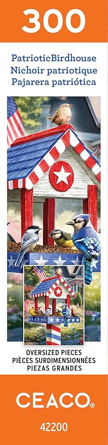 Ceaco - Large Piece Jigsaw Puzzle- Larry Jones - Patriotic Birdhouse - Relaxing and Fun Activity for Adults