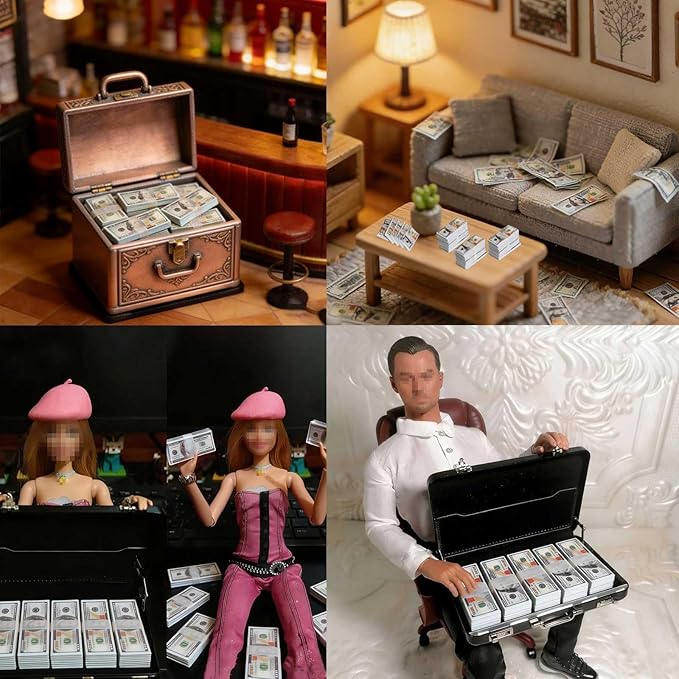 600PCS 1:6 Scale Miniature Money Tiny Money Bills for Dollhouse Scene Model Tiny Doll House Accessories,DIY Craft Supply,Miniature Doll Accessories, Action Figure Props, Tiny Collectibles