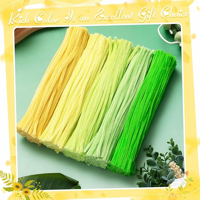 Peryiter 500 Pieces Pipe Cleaners Chenille Stems for Flowers Craft Supplies Bulk Fluffy Fuzzy Sticks for DIY Art Projects Creative Gift Wrapping Party Decorations(Yellow & Green Flower,12 Inch)