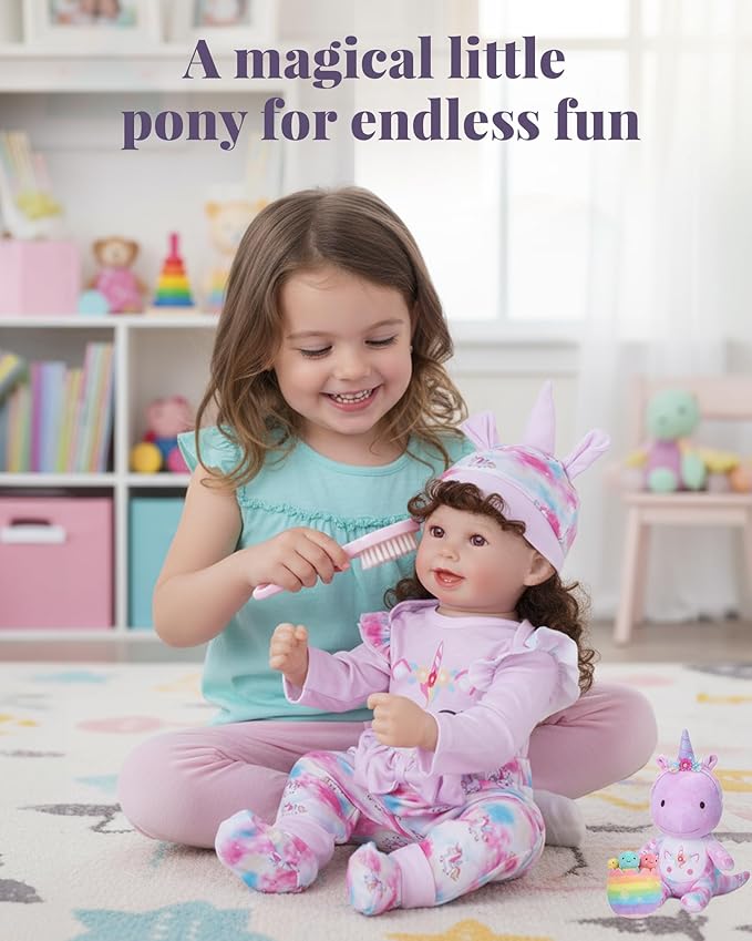 BABESIDE Reborn Baby Doll Clothes,4 Piece Baby Doll Clothes for 17-22 Inch Dolls, Baby Doll Accessories Includes Pony Doll Romber and Socks, Pretend Play Gift for Kids Age 3+