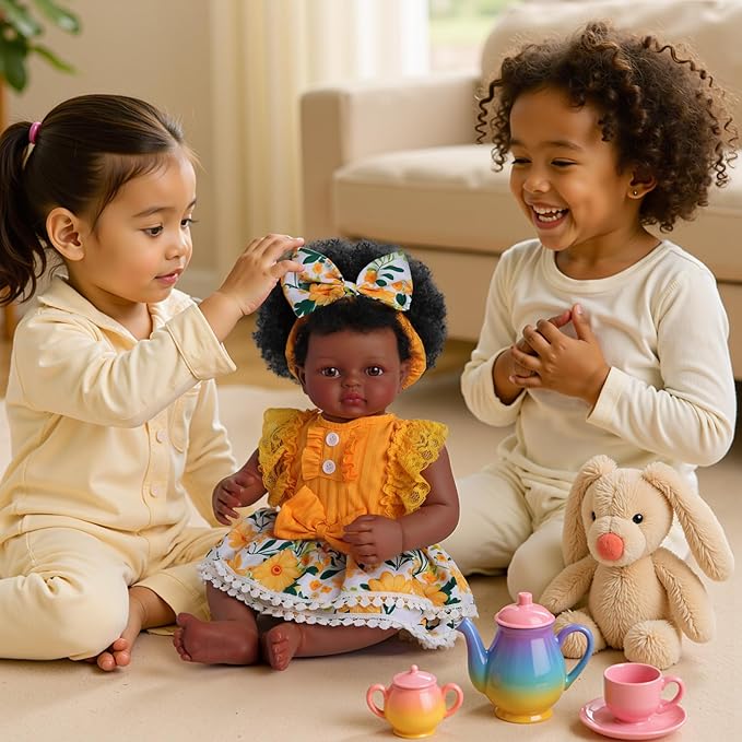 BABESIDE Reborn Baby Doll Clothes for 17-22 Inch Dolls – Yellow Sunflower Outfit with Headband – Soft Dress Up Baby Doll Accessories for Girls’ Pretend Play