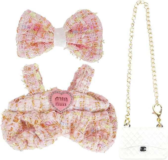 Doll Clothing Set (No Doll), Cute Bow, Crossbody Bag, Dress, Suitable for 15-17cm Dolls, Outfit Accessory Set for Unique Styling (Pink-C)