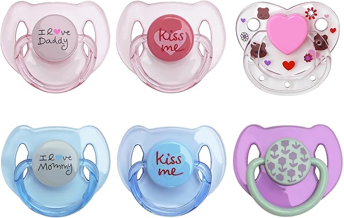 Magnetic Pacifier Set 6 Pieces Pink Blue Purple for Reborn Baby Dolls Feeding Toy Accessories Suitable for Kids Gifts (Pink&Blue&Purple Style)