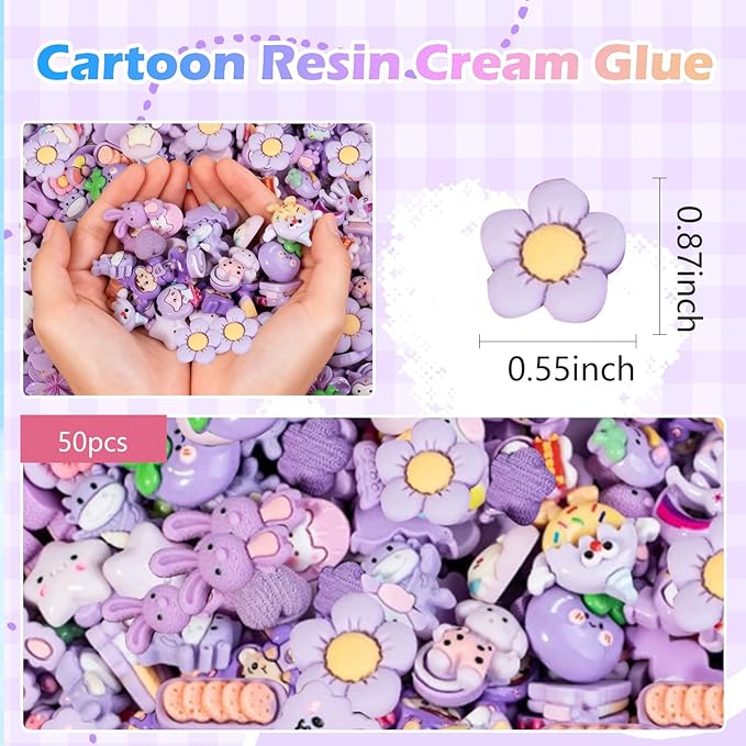 50PCS Purple Series Cartoon Resin Mystery Blind Bag β Mini Cute Figures for Kids Crafts, Tiny Random Toy Charms, DIY Phone Case Decorations, Surprise Collectible Resin Miniatures Variety Pack
