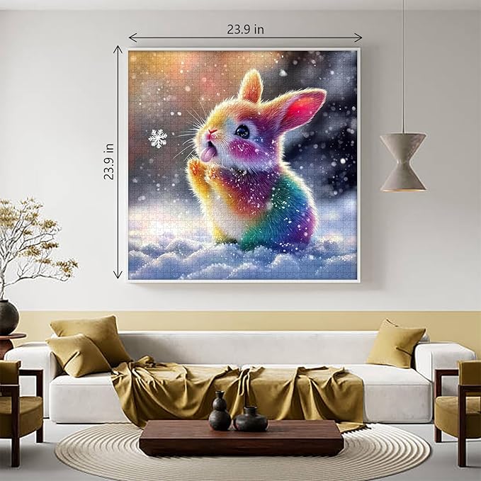 PICKFORU Snowy Hued Rabbit Jigsaw Puzzles 1000 Pieces,Colorful Cute Snow Rabbit Puzzles for Adults,Unique Nature Animal Puzzle as Home Decor