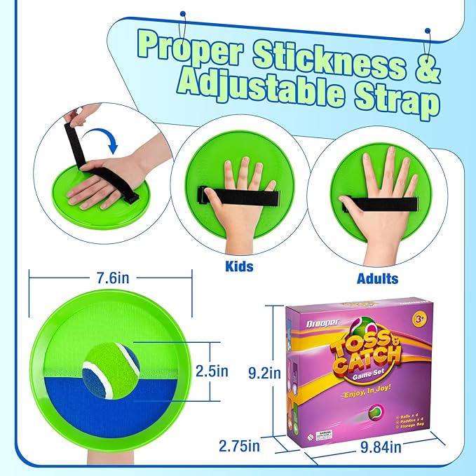Sticky Toss and Catch Ball Game Set - Kids & Toddlers Outdoor Indoor Activity Toys for Boys Girls 3 4 5 6 7 8-12 Year Old - Great Games for Beach Pool Yard - Birthday Gifts Easter Basket Stuffers