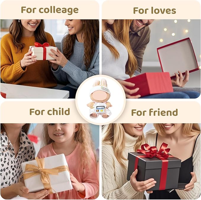 17cm Doll Clothes Set for Labubu – White Outfit with Headband & Overalls – Designer Clothes for 17cm Sitting or Standing Dolls (No Doll)