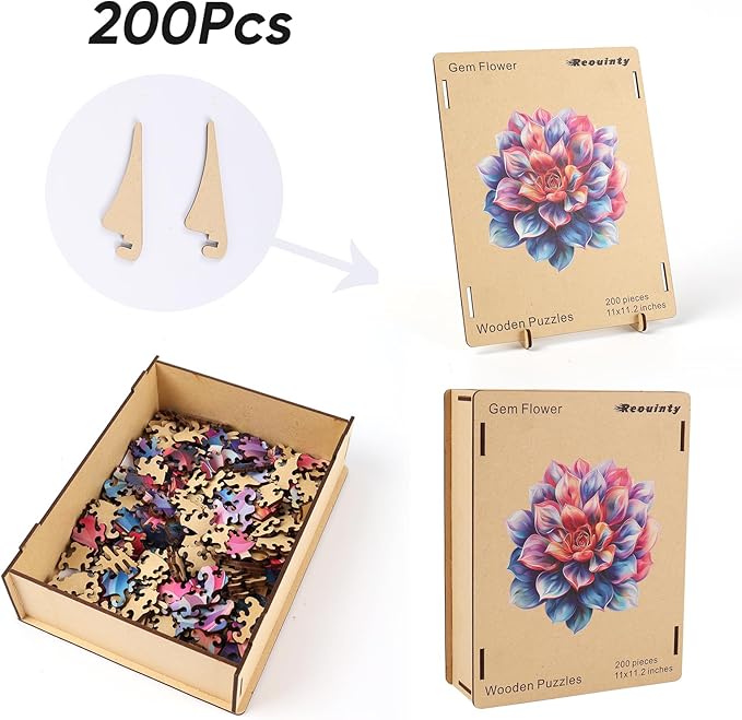 Reouinty Wooden Puzzles for Adult 200 Piece, Flower Succulent Puzzle for Girl, Challenging Puzzle, Home Wall Decor, Luxurious Shaped Wood Puzzles for Family Game 11.2x11 in
