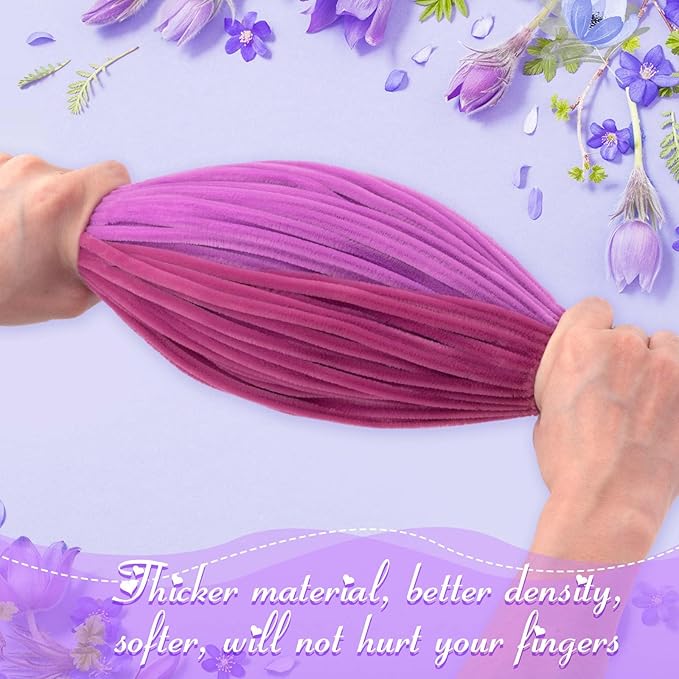 Peryiter 500 Pieces Pipe Cleaners Chenille Stems for Flowers Craft Supplies Bulk Fluffy Fuzzy Sticks for DIY Art Projects Creative Gift Wrapping Party Decorations(Light Purple,12 Inch)