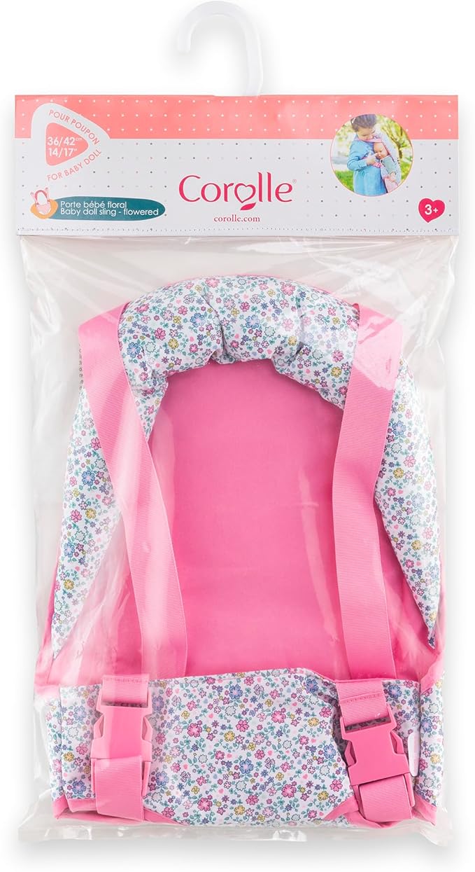 Corolle BB14-Inch Bright Pink Floral Baby Doll Sling, Soft Carry Seat Accessory for 14-Inch Dolls, Ages 2 Years and Up
