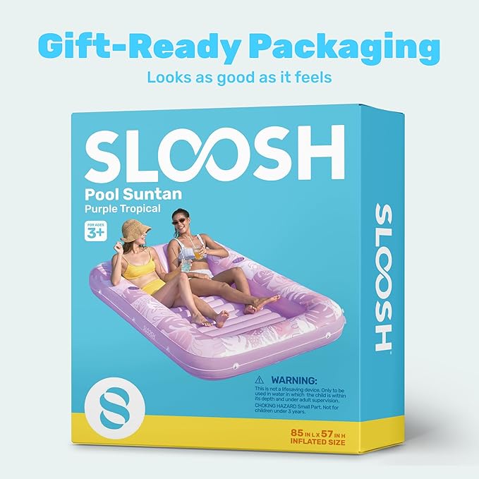 SLOOSH Inflatable Tanning Pool Lounger Float, 85" x 57" Pool Floats Adult with Pillow, 4 in 1 Suntan Tub Raft Floatie,Sunbathing Bed Lounge for Water Blow Up Ball Pit Party Gifts, L-Purple