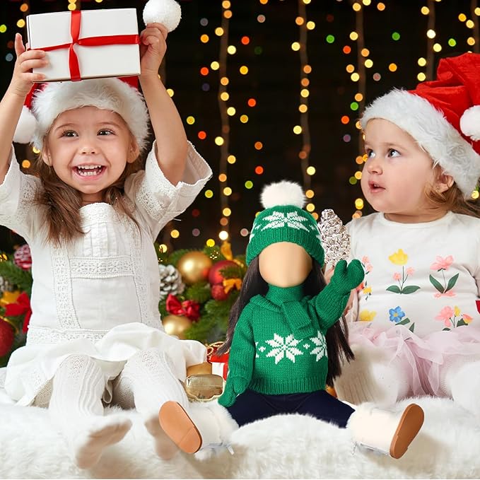 Bencailor 6 Pcs 18 Inch Christmas Doll Clothes and Accessories Winter Outfits Set Sweaters Trousers Hats Shoes Gloves for 18 Inch Doll Gifts(Green White)