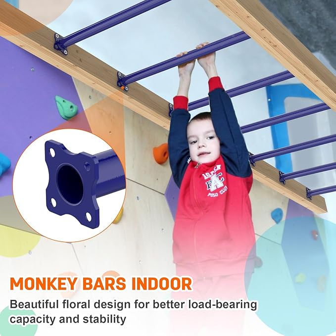 16.5 Inch Monkey Bars Kit Playground Ladder Rungs for Backyard Indoor Outdoor Kids Metal Monkey Bars Swing Set Playset Accessories (Dark Blue, 12 Pcs)