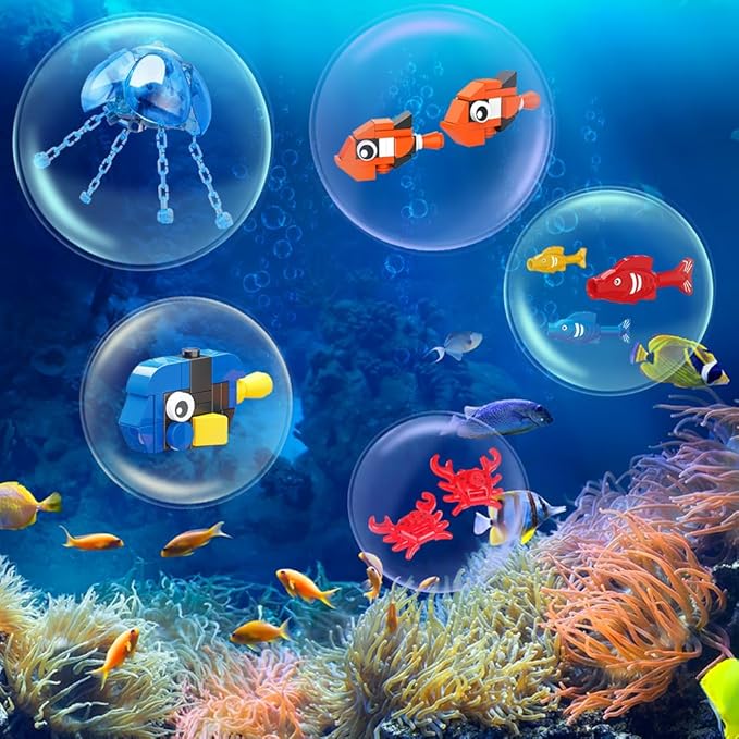 HOGOKIDS Fish Tank Building Set with LED Light - Movable Aquarium Building Toys for Adults Kids | 725PCS Creative Aquarium Toy with Jellyfish, Fish Animal Educational Gift for Boys Girls Age 8-14
