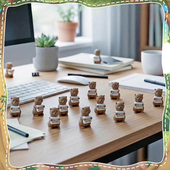 50 Pcs Positive Mini Sea Otter Figurines Tiny Otter Statue Small Gift Figures for Hide and Seek Prank Props Piñata Easter Egg Fillers Birthday Inspirational Gift for Colleague Staff