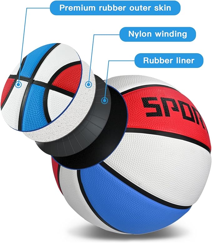 KUYOTQ Kids Youth Adult Size 3/4/5/6/7 (22/25.5/27.5/28.5/29.5") Basketball Premium Rubber or Faux Leather Basketball Indoor Outdoor Basketball for Boys Girls Womens Mens Basketball Gifts (Deflated)