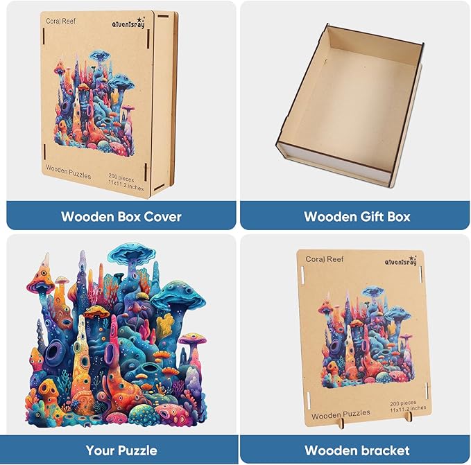 Qiuenisray Wooden Puzzles 500 Pieces, Coral Ocean Jigsaw Puzzles, FSC Certified Wood Puzzle, Wall Decor, Unique Shape Puzzle Piece, Creative Gift for Family Game 16.6x16.9 in