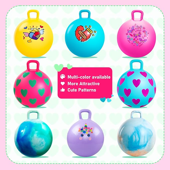EVERICH TOY Hopper Ball,15In Sit On Bouncy Balls with Handle, Purple Heart Girls Toys for Indoor Outdoor Active Play Toys, Best Balance Hopping Toys for Girls Boys Gifts 3 4 5 6 Yr Old