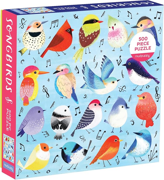 Mudpuppy Songbirds 500 Piece Family Jigsaw Puzzle, Illustrated Songbird Puzzle for Families and Adults with Colorful Birds and Music Notes