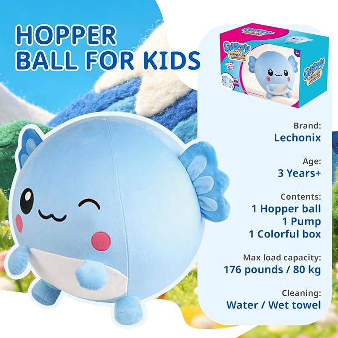 Bouncing Balls for Kids, 29in/73cm Axolotl Plush Axolotl Toys for Girls, Inflatable Ride on Bouncer W/Pump Bounce Ball Support Up to 176 Pounds, Indoor Outdoor, Blue(5-7 Years)