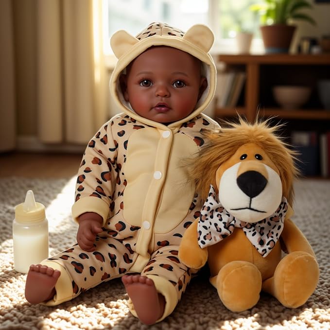 BABESIDE Adorable Lifelike Black Baby Doll - 17" Handmade Realistic African American Baby Dolls with Premium Outfit & Accessories Pretend Play Gift for Kids Age 3+