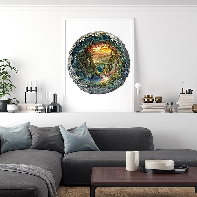 Wooden Puzzles for Adults, 3D Vision Effect-3D Cave Forest Wood Puzzles Adult, Unique Shaped Wooden Jigsaw Puzzle, Creative Gifts for Friends/Family/Puzzle Lovers, Home Decor(L-13.4 * 13.3in 300pcs)