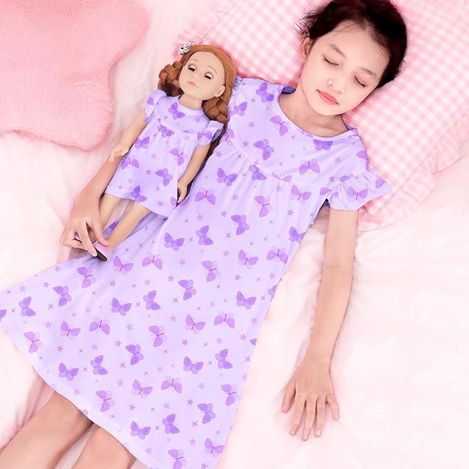 ICOSY Matching Doll & Girls Nightgowns Clothes Girls Pajamas Sleepwear Outfit for Kids and 18" Girl Doll