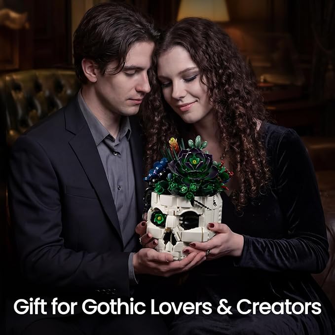 Succulent Skull Planter Building Set, Botanical Skeleton Pot Collection Building Kit, Horror Plants Home Office Table Decoration Blocks Toys for Adults, Gift for Birthday Mother's Day