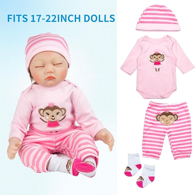 8 Pcs Reborn Baby Doll Clothes with Backpack for 17-22 Inch Baby Doll Girl Pink Outfits Reborn Dolls Accessories